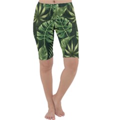 Green Tropical Leaves Cropped Leggings  by goljakoff