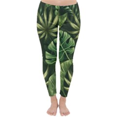 Green Tropical Leaves Classic Winter Leggings by goljakoff