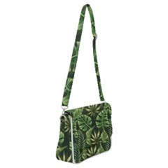 Green Tropical Leaves Shoulder Bag With Back Zipper by goljakoff