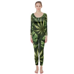 Green Tropical Leaves Long Sleeve Catsuit by goljakoff