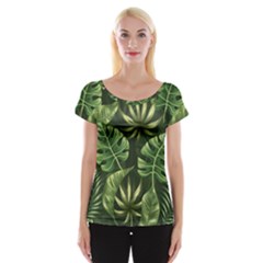 Green Tropical Leaves Cap Sleeve Top by goljakoff