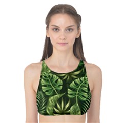 Green Tropical Leaves Tank Bikini Top by goljakoff