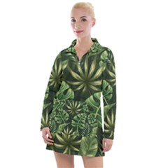 Green Tropical Leaves Women s Long Sleeve Casual Dress by goljakoff