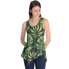 Green Tropical Leaves Sleeveless Tunic by goljakoff