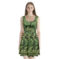 Green Tropical Leaves Split Back Mini Dress  by goljakoff