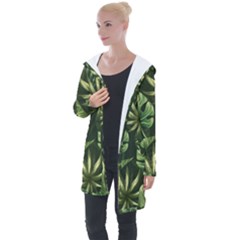 Green Tropical Leaves Longline Hooded Cardigan by goljakoff