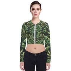 Green Tropical Leaves Long Sleeve Zip Up Bomber Jacket by goljakoff