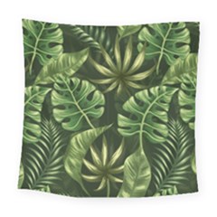 Green Tropical Leaves Square Tapestry (large) by goljakoff