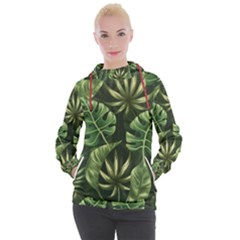 Green Tropical Leaves Women s Hooded Pullover by goljakoff