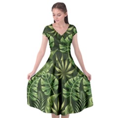 Green Tropical Leaves Cap Sleeve Wrap Front Dress by goljakoff