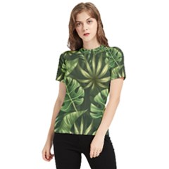 Green Tropical Leaves Women s Short Sleeve Rash Guard by goljakoff