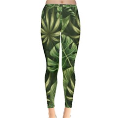 Green Tropical Leaves Inside Out Leggings by goljakoff