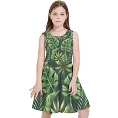 Green Tropical Leaves Kids  Skater Dress by goljakoff