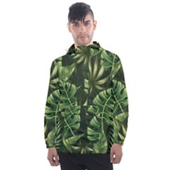 Green Tropical Leaves Men s Front Pocket Pullover Windbreaker by goljakoff