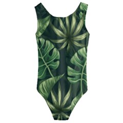 Green Tropical Leaves Kids  Cut-out Back One Piece Swimsuit by goljakoff