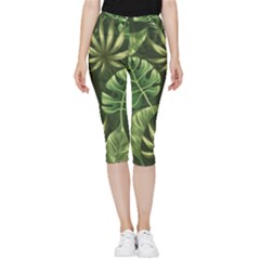 Green Tropical Leaves Inside Out Lightweight Velour Capri Leggings  by goljakoff