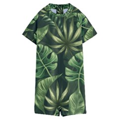 Green Tropical Leaves Kids  Boyleg Half Suit Swimwear by goljakoff