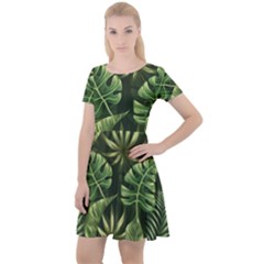 Green Tropical Leaves Cap Sleeve Velour Dress  by goljakoff