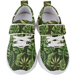 Green Tropical Leaves Kids  Velcro Strap Shoes by goljakoff