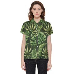 Green Tropical Leaves Short Sleeve Pocket Shirt by goljakoff