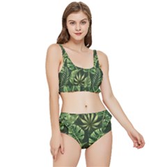 Green Tropical Leaves Frilly Bikini Set by goljakoff