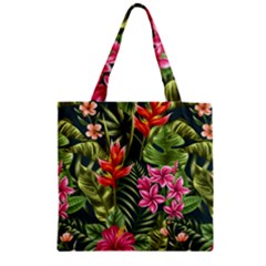 Tropic Flowers Zipper Grocery Tote Bag by goljakoff