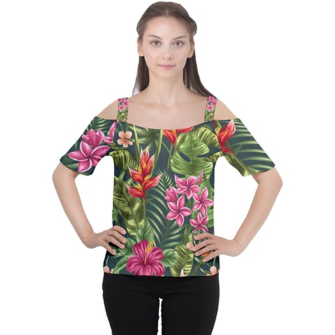 Tropic Flowers Cutout Shoulder Tee by goljakoff