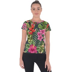 Tropic Flowers Short Sleeve Sports Top  by goljakoff