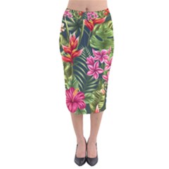 Tropic Flowers Velvet Midi Pencil Skirt by goljakoff