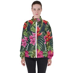 Tropic Flowers Women s High Neck Windbreaker by goljakoff