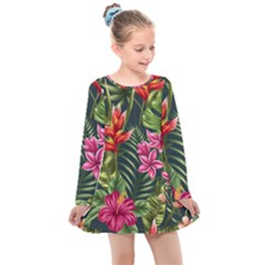 Tropic Flowers Kids  Long Sleeve Dress by goljakoff