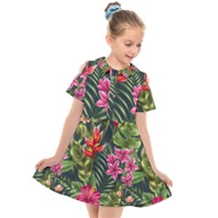 Tropic Flowers Kids  Short Sleeve Shirt Dress by goljakoff