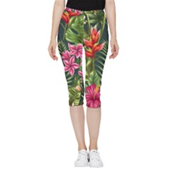 Tropic Flowers Inside Out Lightweight Velour Capri Leggings  by goljakoff