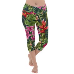 Tropic Flowers Lightweight Velour Capri Yoga Leggings by goljakoff