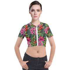 Tropic Flowers Short Sleeve Cropped Jacket by goljakoff