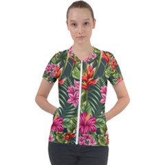 Tropic Flowers Short Sleeve Zip Up Jacket by goljakoff