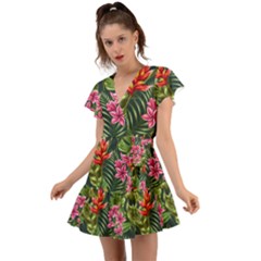 Tropic Flowers Flutter Sleeve Wrap Dress by goljakoff