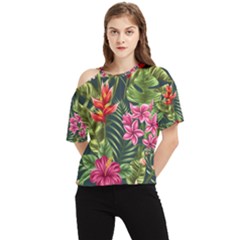 Tropic Flowers One Shoulder Cut Out Tee by goljakoff