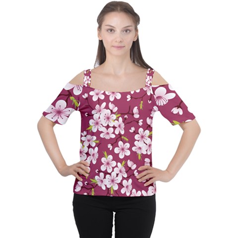 Cherry Blossom Cutout Shoulder Tee by goljakoff