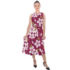 Cherry Blossom Midi Tie-back Chiffon Dress by goljakoff