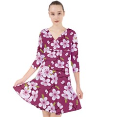 Cherry Blossom Quarter Sleeve Front Wrap Dress by goljakoff