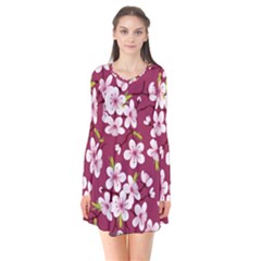 Cherry Blossom Long Sleeve V-neck Flare Dress by goljakoff