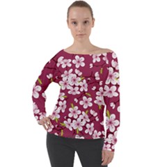 Cherry Blossom Off Shoulder Long Sleeve Velour Top by goljakoff