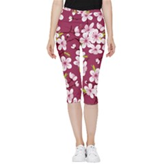 Cherry Blossom Inside Out Lightweight Velour Capri Leggings  by goljakoff