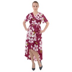 Cherry Blossom Front Wrap High Low Dress by goljakoff