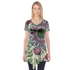 Mandala Flower Short Sleeve Tunic  by goljakoff