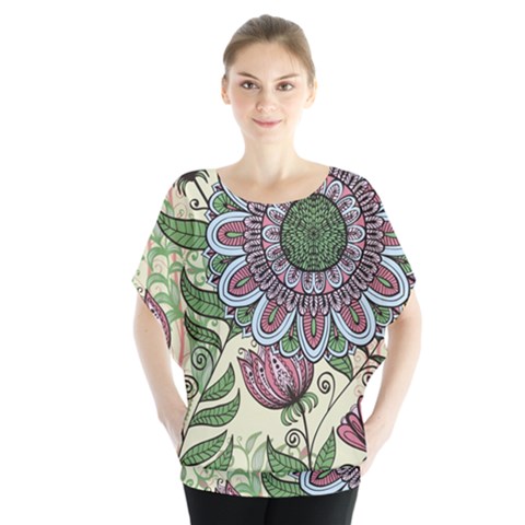 Mandala Flower Batwing Chiffon Blouse by goljakoff