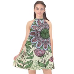 Mandala Flower Halter Neckline Chiffon Dress  by goljakoff