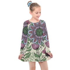 Mandala Flower Kids  Long Sleeve Dress by goljakoff