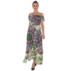 Mandala Flower Off Shoulder Open Front Chiffon Dress by goljakoff